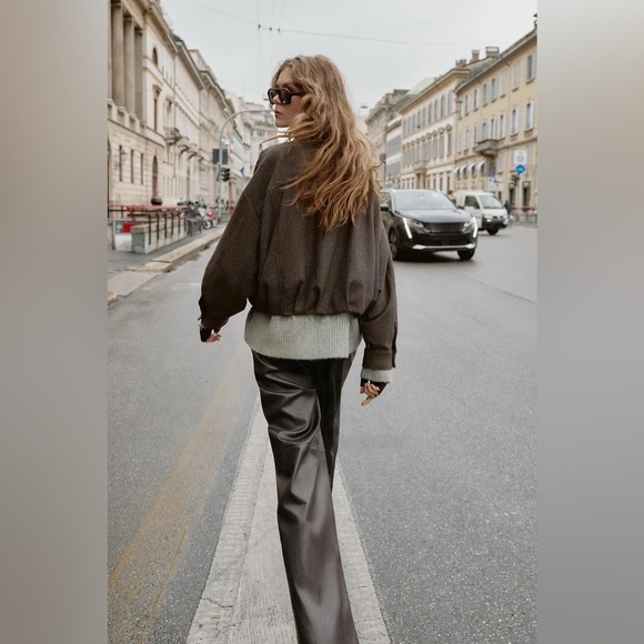 Zara Herringbone Balloon Bomber Jacket - Picture 4 of 8